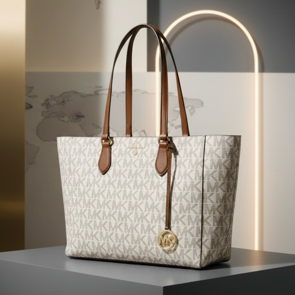 Michael Kors Signature White and Tan Tote